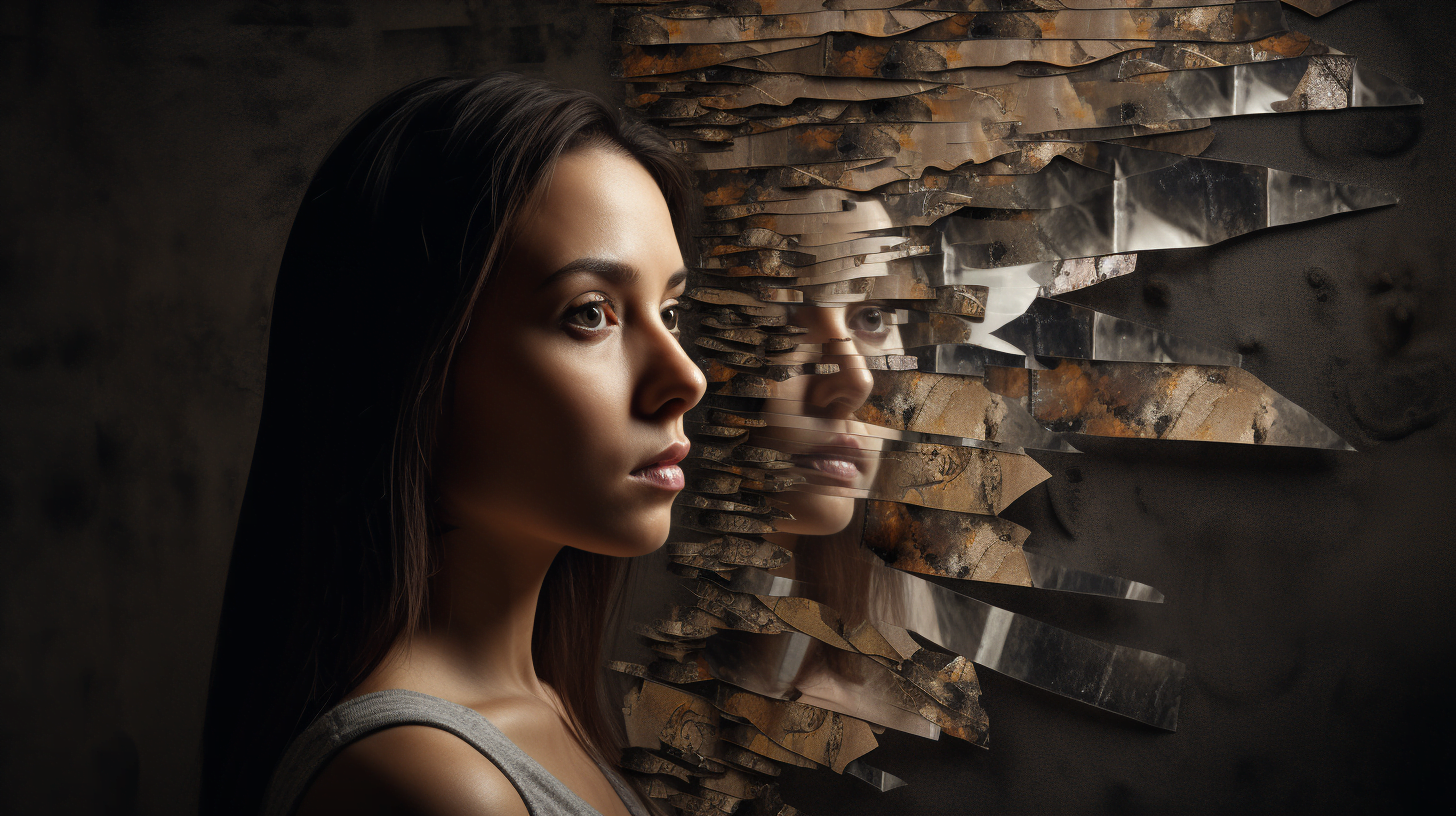 women-suffering-looking-in-shattered-mirror